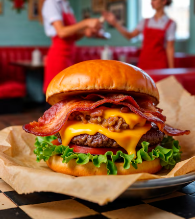 Burger de bacon e salada