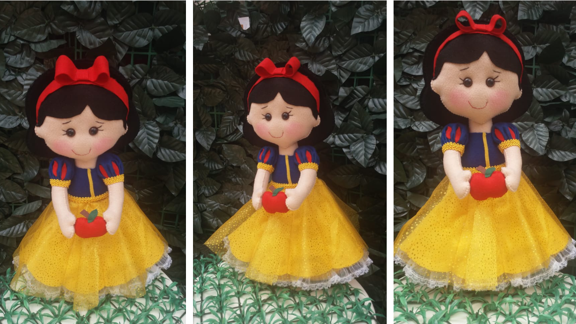 Branca de neve em feltro com renda 30cm