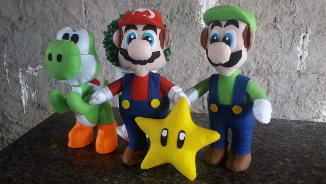 Kit mário bros com 4 personagens em feltro
