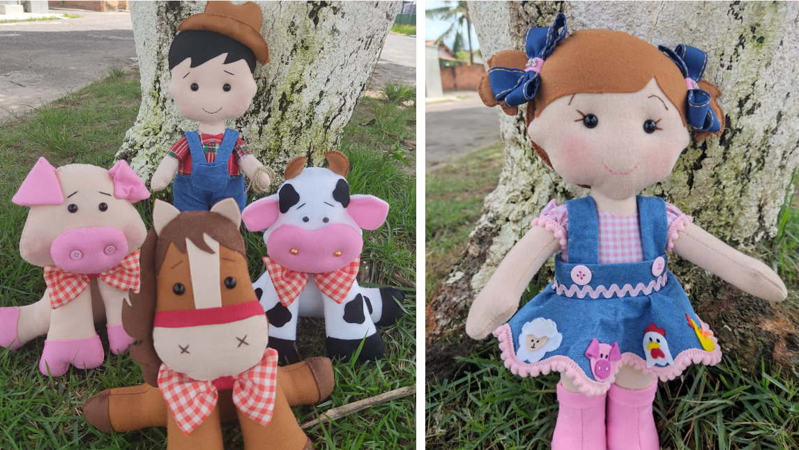 Kit fazendinha com 5 personagens em feltro