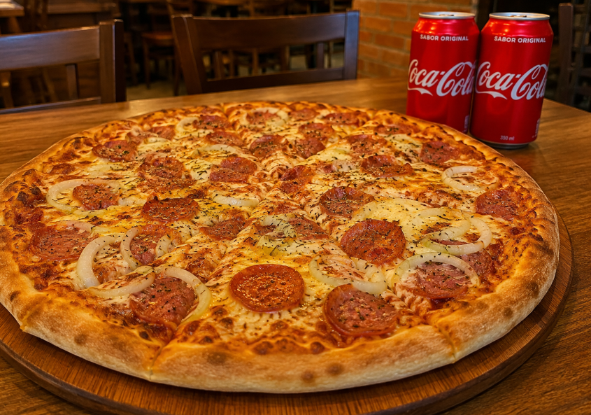 Pizza família de calabresa + 2 coca cola lata 350ml